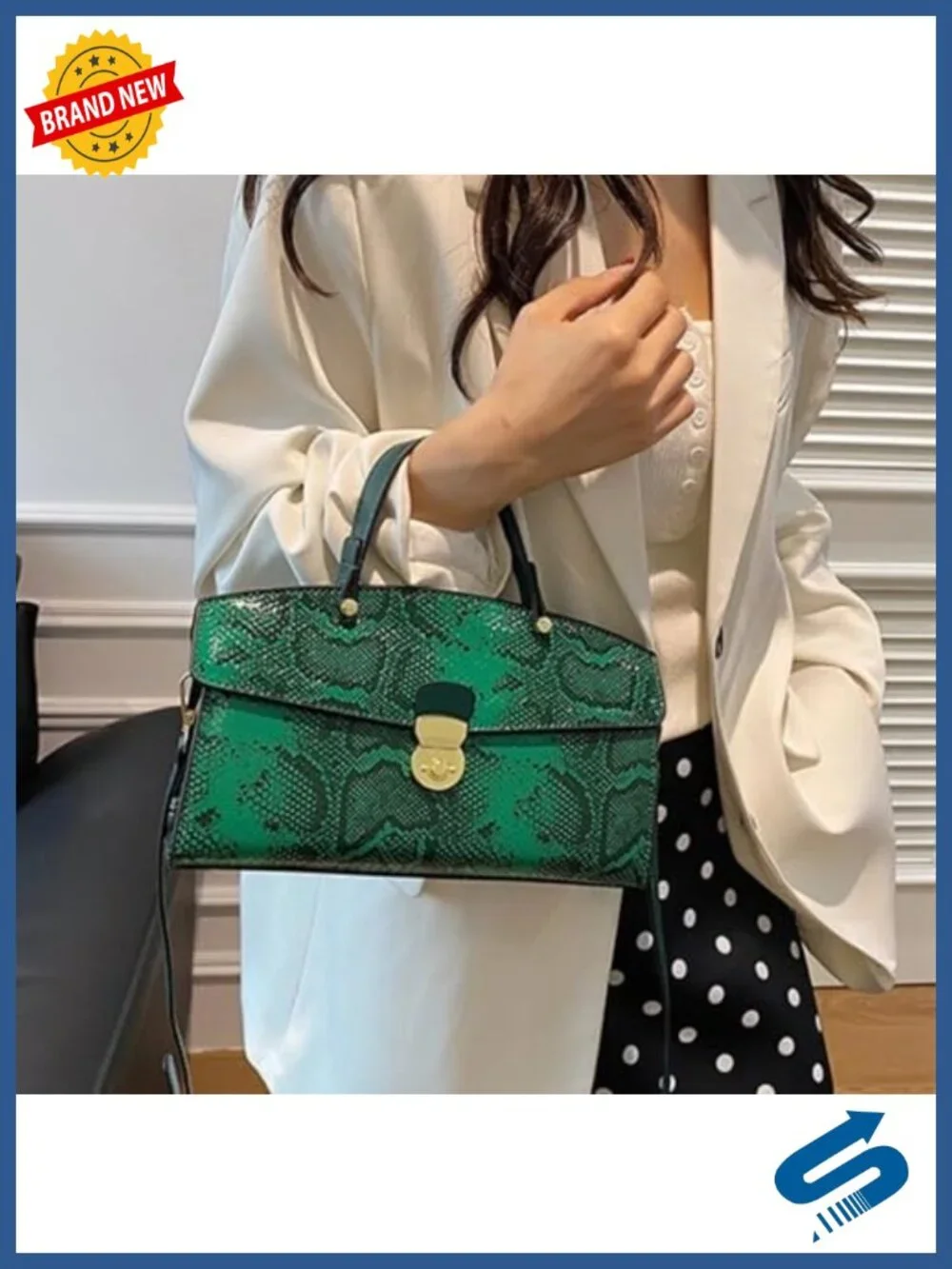 Vintage Snake Print PU Leather Satchel Handbag Convertible Crossbody